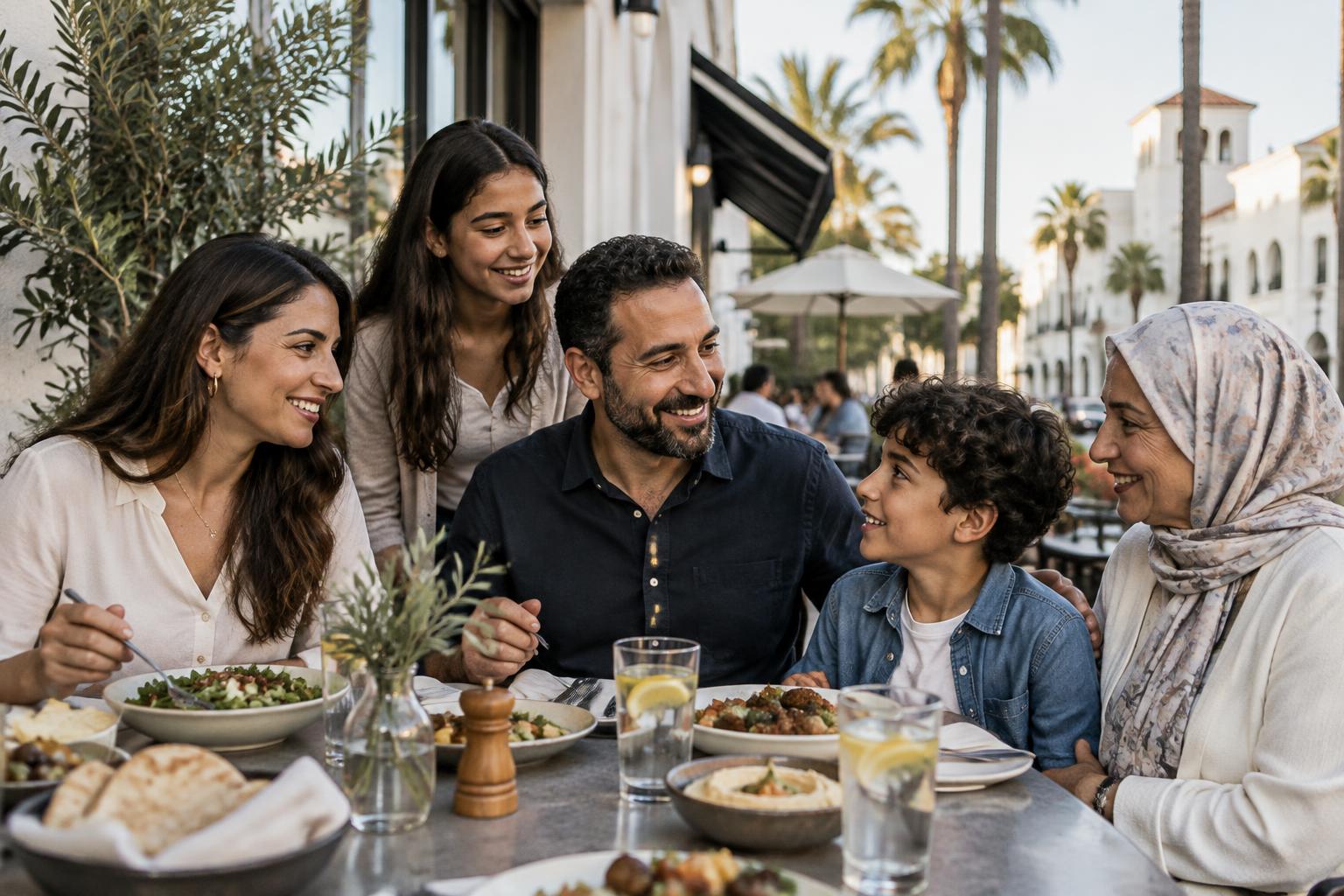 Generated family photograph in an illustrative open magazine spread